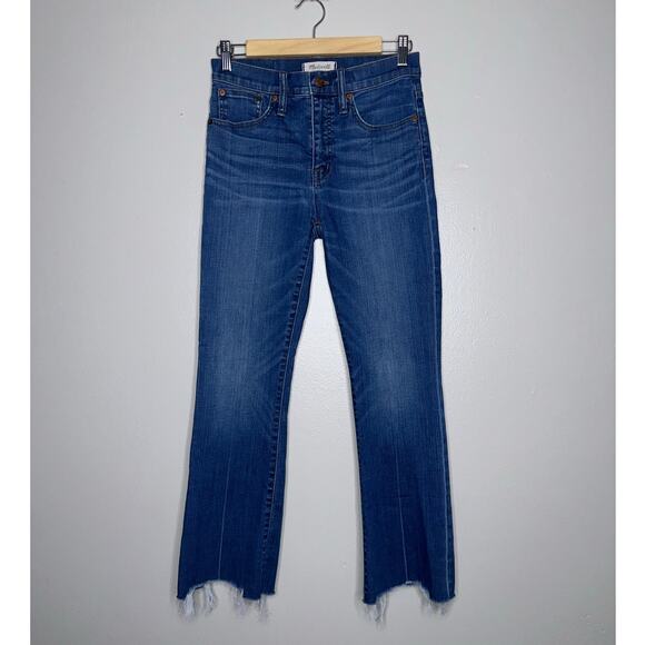 Madewell Cali Demi Boot Crop Jeans Frayed Hem Dark Wash Denim Size 26 - Picture 2 of 8